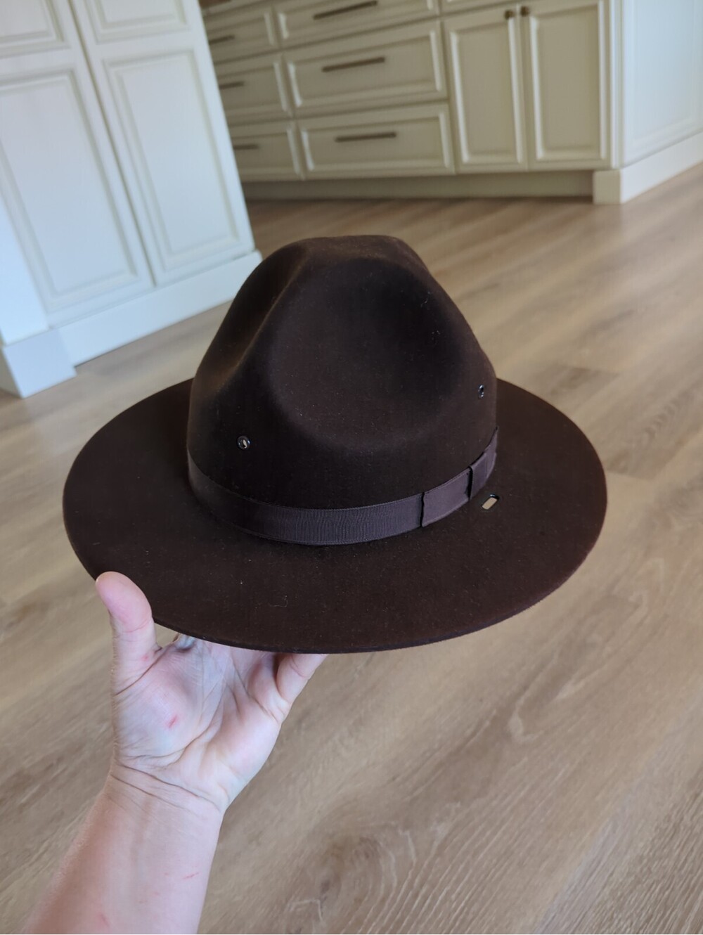 Stratton Self Forming Campaign Hat 7 1/2 USA Made Brown Felt Trooper Uniform Hat